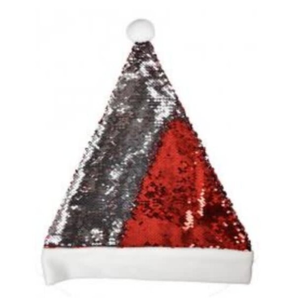 L-merch Kerstmuts - sequins silver/red