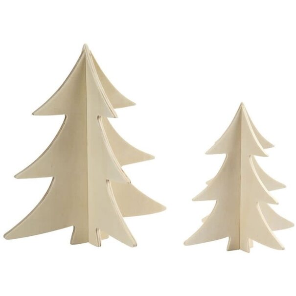 Houten figuur - Set van 2 kerstbomen