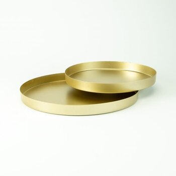 Set van 2 metalen dienbladen rond - goud