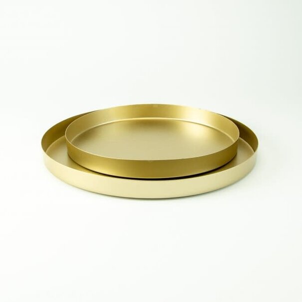 Set van 2 metalen dienbladen rond - goud