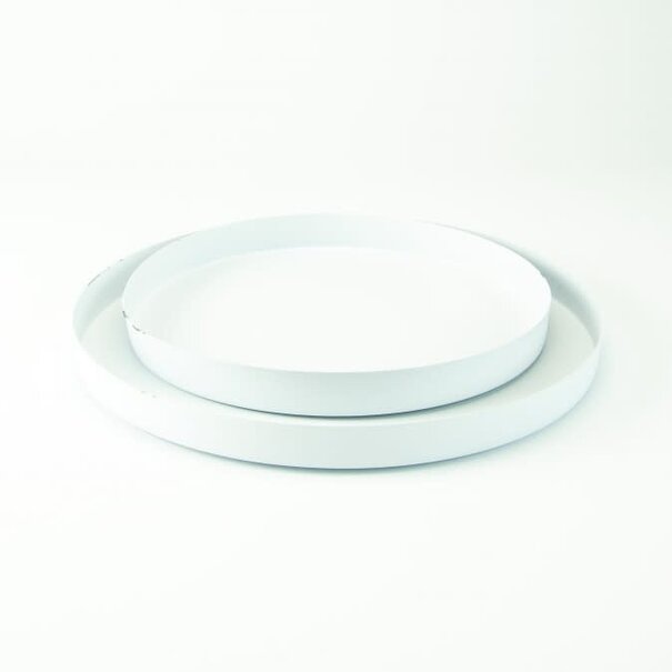Set van 2 metalen dienbladen rond - wit