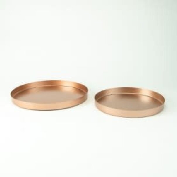 Set van 2 metalen dienbladen rond - rose gold