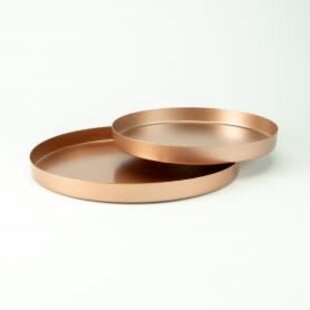 Set van 2 metalen dienbladen rond - rose gold
