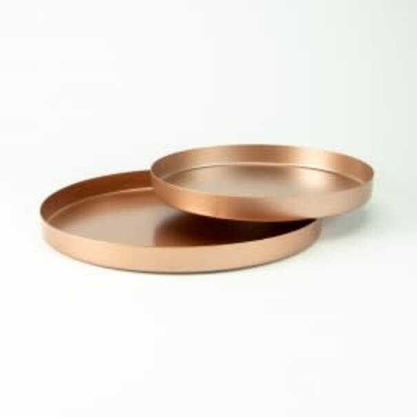 Set van 2 metalen dienbladen rond - rose gold