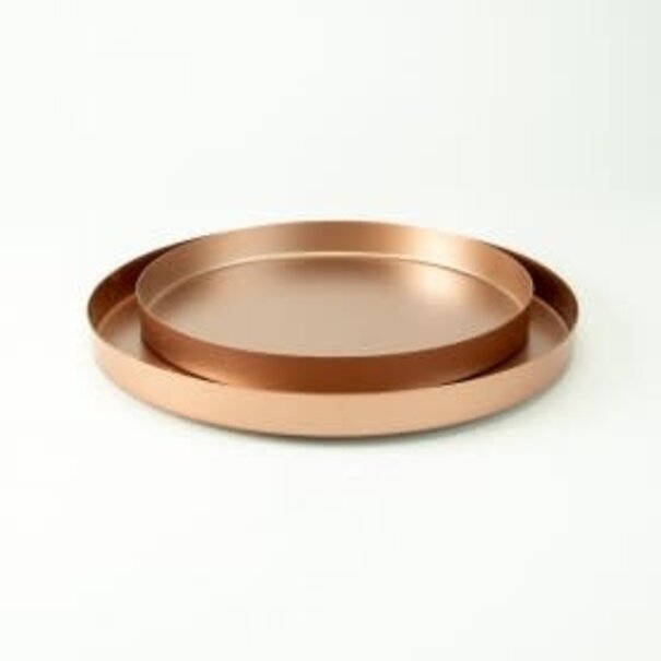 Set van 2 metalen dienbladen rond - rose gold