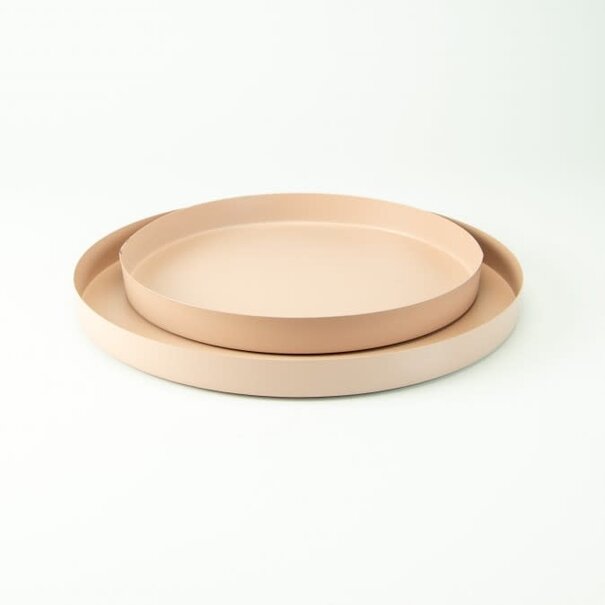 Set van 2 metalen dienbladen rond - blush