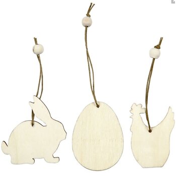 Creativ Company | Houten decoraties (9stuks) konijn, ei, kip