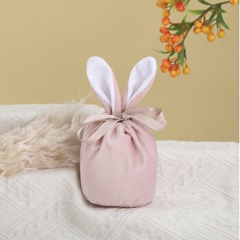 Paaszakje velvet met oren en strik - Dusty Pink