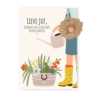 Blossombs | Kaart "Lieve  juf" met bloemhanger - Blossombs