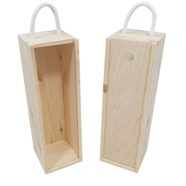 Wijnkist 1 fles grenen met schuifdeksel