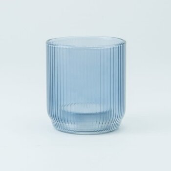 Theelichthouder Geribbeld - Blauw