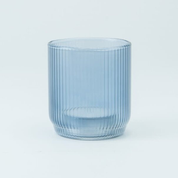 Theelichthouder Geribbeld - Blauw