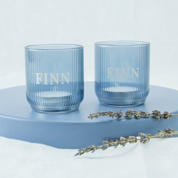 Theelichthouder Geribbeld - Blauw