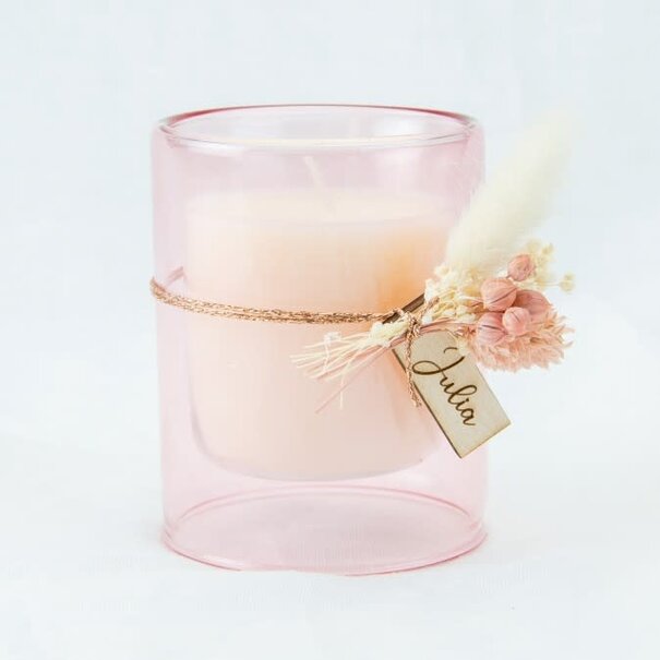 Dubbelwandig Glas Met Kaars - Blush (groot)