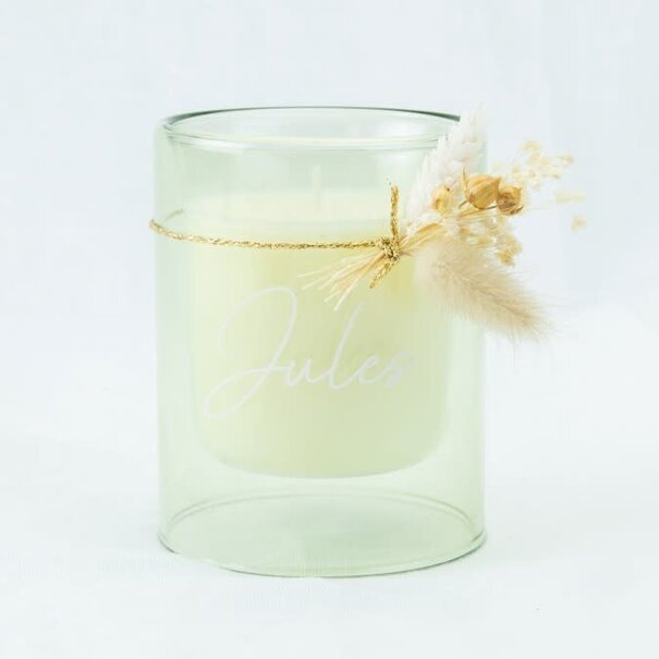 Dubbelwandig Glas Met Kaars - Zijdegroen (groot)