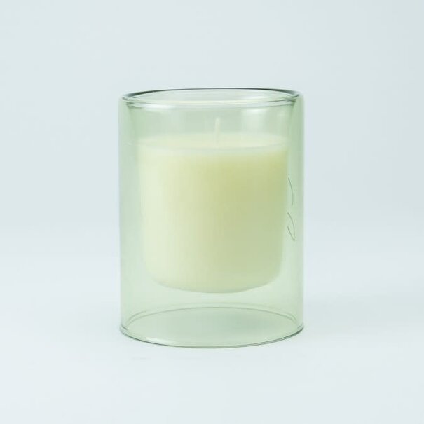 Dubbelwandig Glas Met Kaars - Zijdegroen (groot)