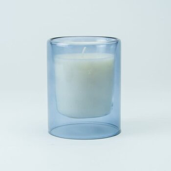 Dubbelwandig Glas Met Kaars - Blauw (groot)