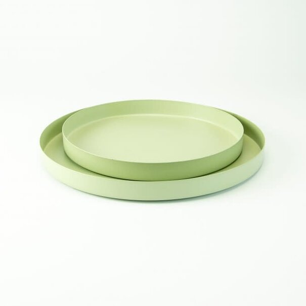 Set van 2 metalen dienbladen rond - Zijdegroen