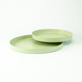 Set van 2 metalen dienbladen rond - Zijdegroen