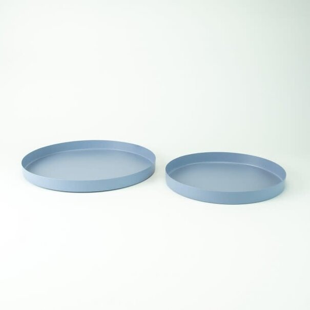 Set van 2 metalen dienbladen rond - Blauw