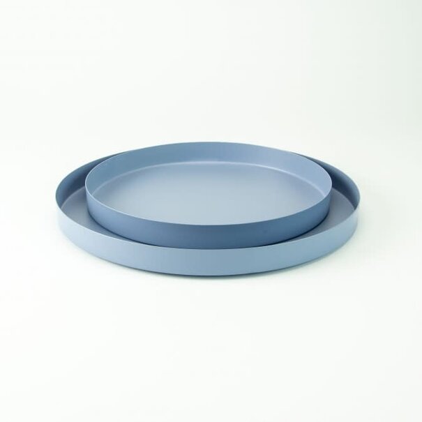Set van 2 metalen dienbladen rond - Blauw