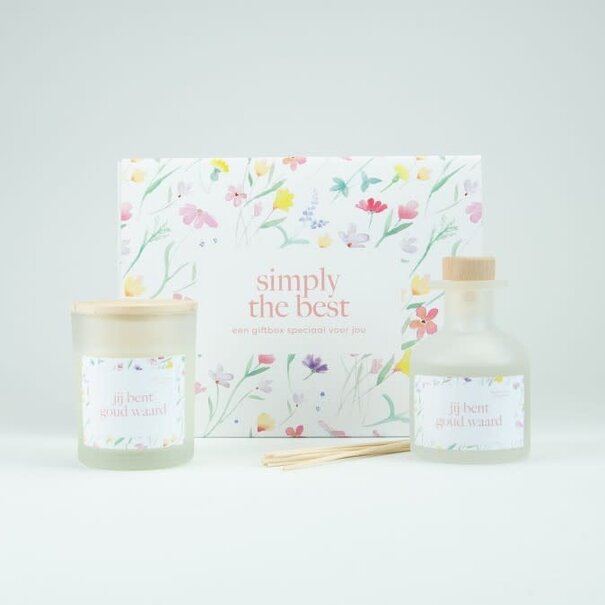 Luxegiftbox Geurkaars & Diffuser Gevuld - Simply The Best (Frosted Wit)
