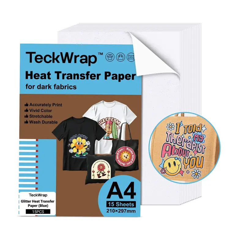 TeckwrapCraft | Inkjet Heat Transfer Paper  - Glitter Blue A4 (15 stuks)
