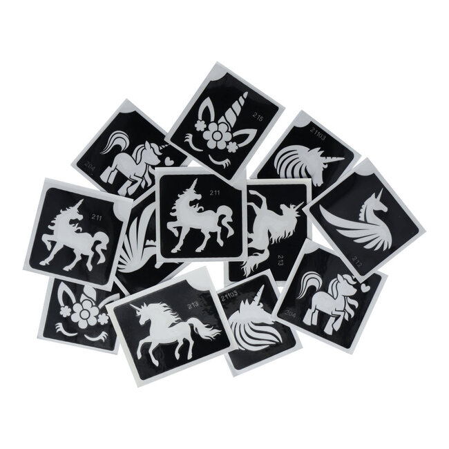 Unicorn Glittertattoo Stencils (12 pcs)