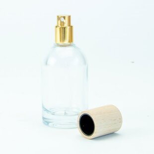 Glazen roomsprayflesje met houten dop 50ml - Transparant
