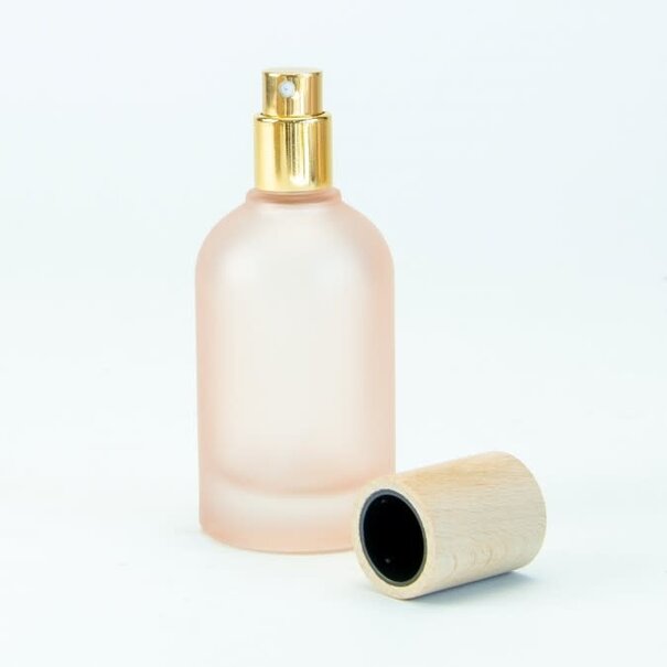 Glazen roomsprayflesje met houten dop 50ml - Frosted Blush