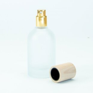 Glazen roomsprayflesje met houten dop 50ml - Frosted Wit