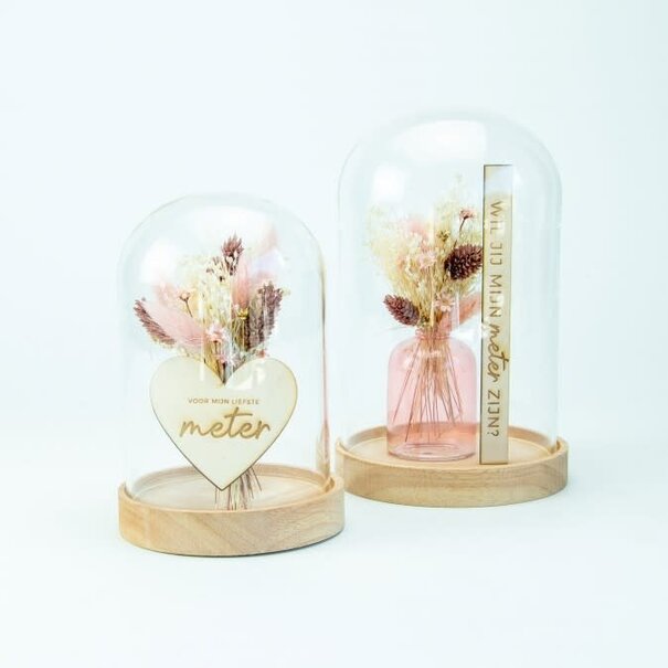 Glazen globe met houten voetstuk 15cm