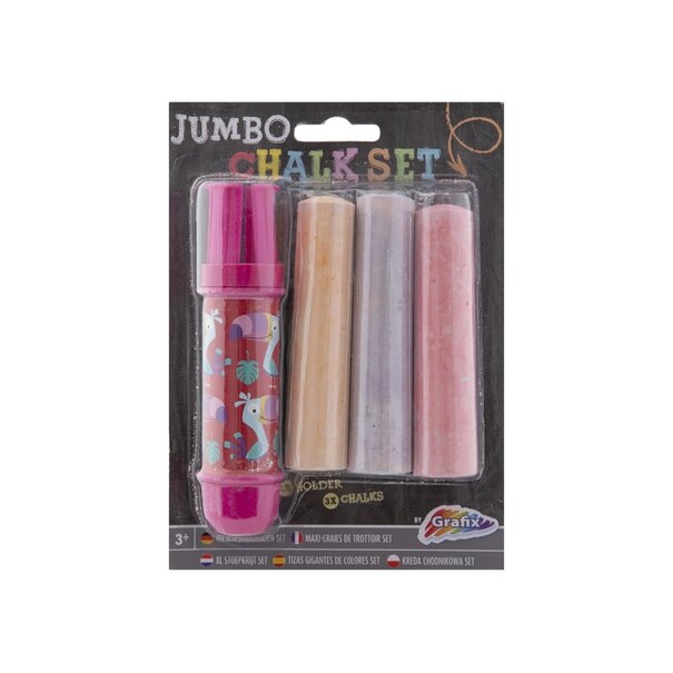 Grafix | Jumbo Krijthouder Roze + 3 Krijtjes