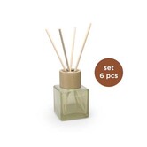 Set/6 kubus COTTON glazen flesjes met NATUREL top + geurstokjes