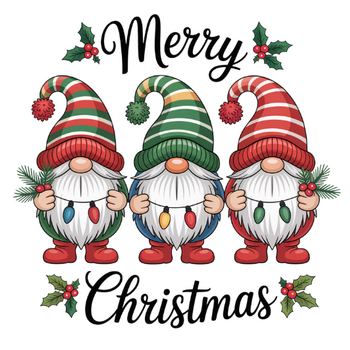 Textieltransfer DTF "Merry Christmas Gnomes"