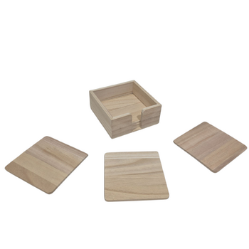 Onderzetters vierkant pauwlonia - set van 6 in houder