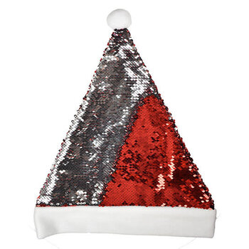 L-merch Sequin kerstmuts zwart/rood