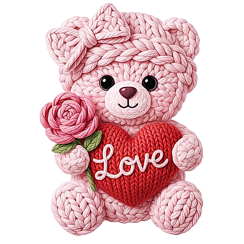 Feeërieke | Textieltransfer DTF "Sweet Rose Yarn Bear"