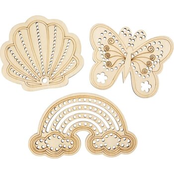 Creativ Company | Houten vorm met gaten - Regenboog, schelp en vlinder