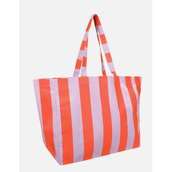 Cotton beach bag stripes - campfire orange + dewy lilac