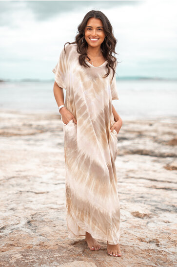 Langer Kaftan Noa Tie Dye Taupe/Sand