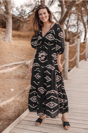 Maxi Dress Ida Ethnic  Black Print