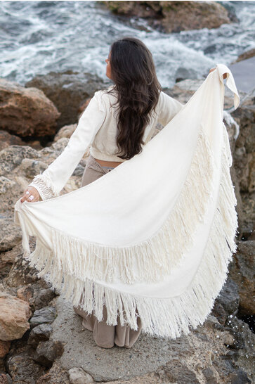 Fringe Scarf Flecos Ecru