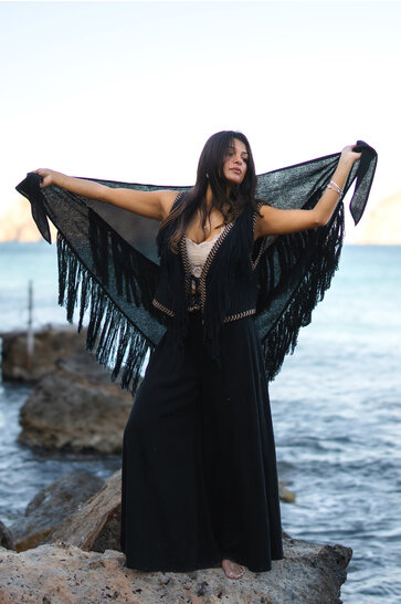Fringe Scarf Flecos Black