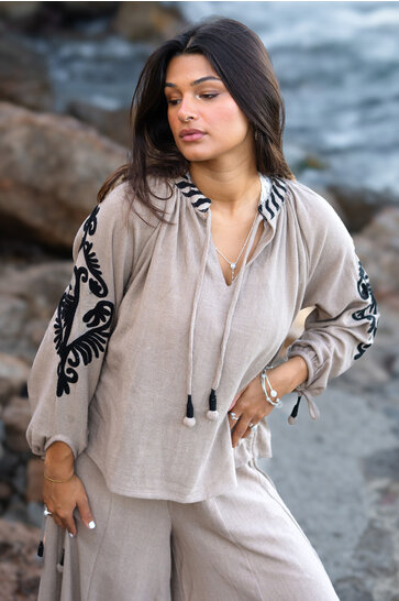 Bluse mit Stickerei Esthetica Taupe