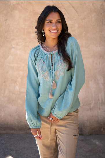 Bluse Corazon Stickerei Sand