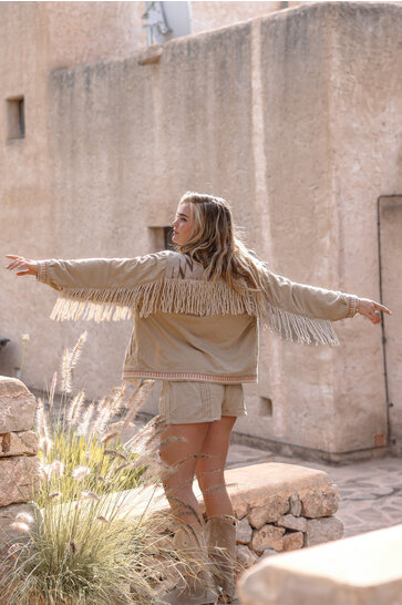 Short Fringe Jacket Nomad Combi Light Sand