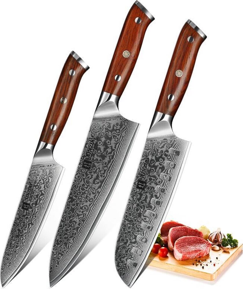 XinZuo Damascus messenset 3-delig - B13R Yu series XinZuo Damascus messenset 3-delig - B13R Yu series