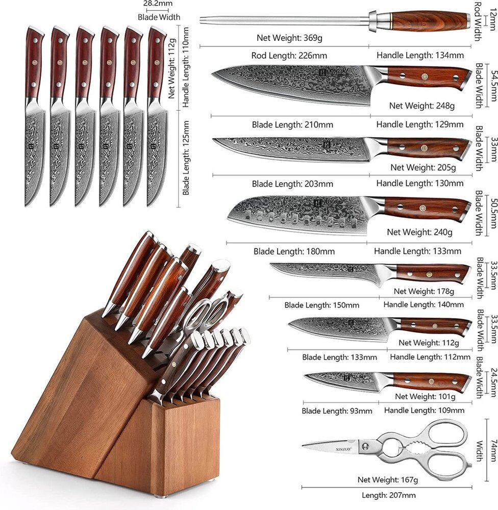 XinZuo Damascus messenset 15-delig - B13R Yu series XinZuo Damascus messenset 15-delig - B13R Yu series