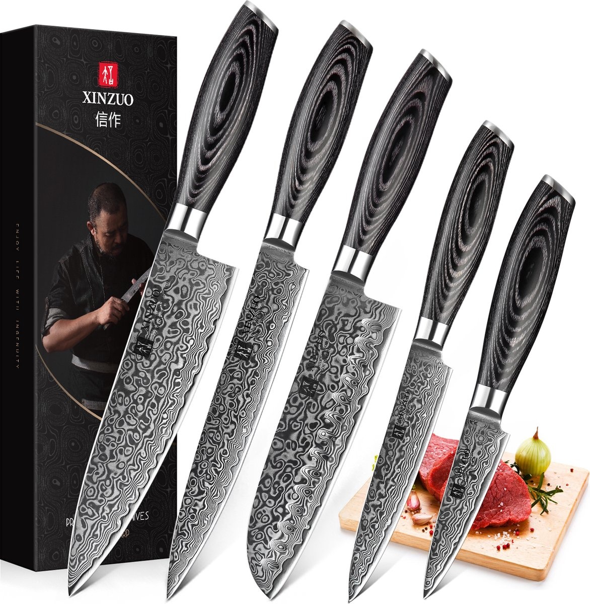 XinZuo B20 Ya Series - Messenset 5-delig (damascus) - XinZuo